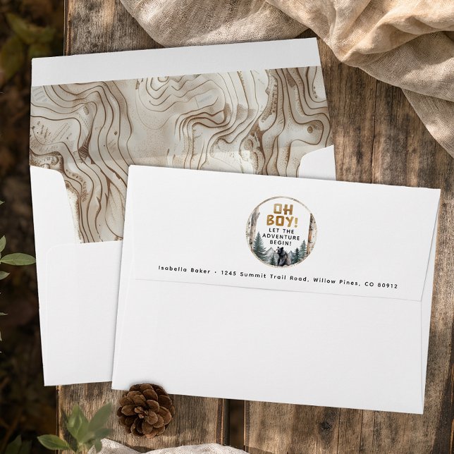 Woodland Bear Baby Shower Envelopes | Rustic Adven (Woodland Baby Shower Envelope)