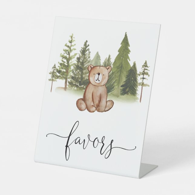 Woodland Bear Baby Shower Favors Pedestal Sign (Front)