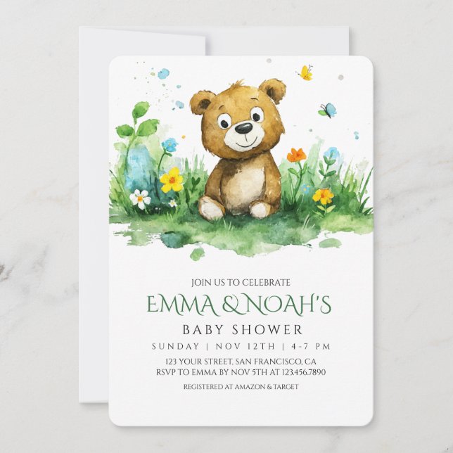 Woodland Bear Baby Shower Invitation (Front)
