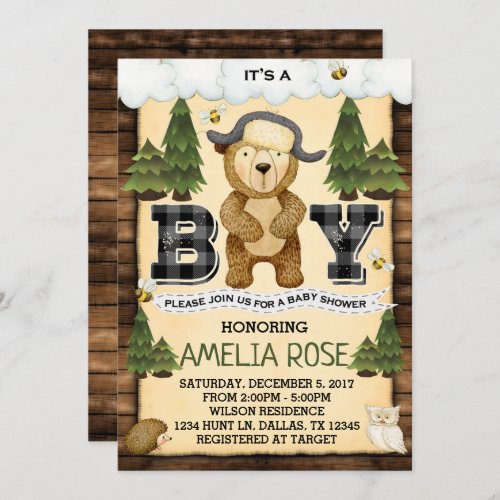 Woodland Bear Baby Shower Invitation Invite