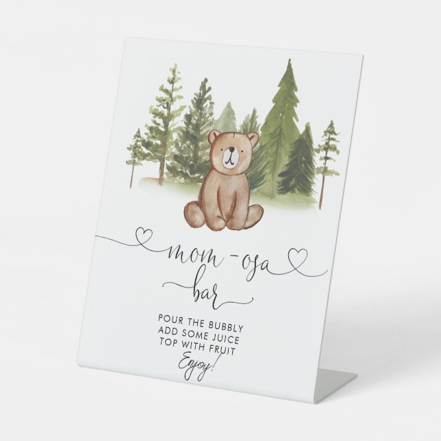 Woodland Bear Baby Shower Mom-osa Bar Pedestal Sig Sign (Front)