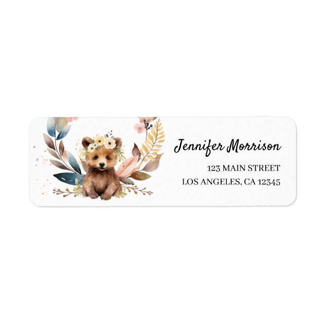 Woodland Bear Baby Shower Return Address  Label (Front)