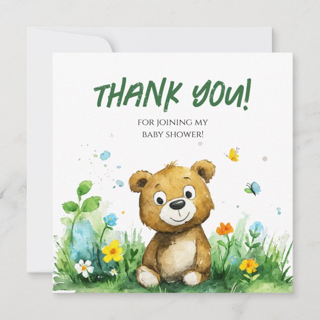 Woodland Bear Baby Shower Thank You Card (Front)