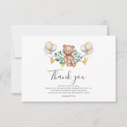 Woodland Bear Baby Shower Thank You Note Card