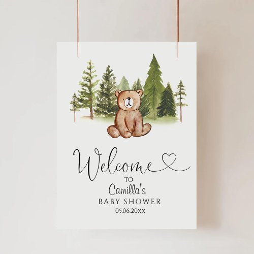 Woodland Bear Baby Shower Welcome Poster