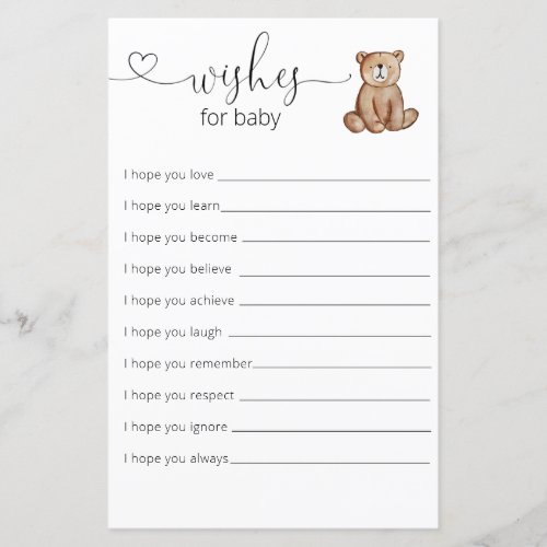 Woodland Bear Baby Shower Wishes For Baby