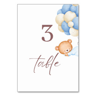 Woodland Bear Balloons Boy 1st Birthday Table Number