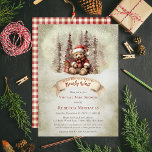 Woodland Bear Bearly Wait Virtual Boy Baby Shower Invitation<br><div class="desc">Cute little holiday bear in a santa suit, "It's A Boy and We Can" "Bearly Wait" script text Virtual Baby Shower design with muted dusky red and mocha brown text. Design features a sweet baby bear nestled with his Christmas presents backed by a mocha and gray forest with bauble adorned...</div>