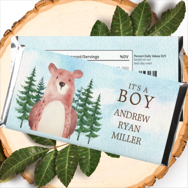Woodland Bear Birth Announcement Hershey Bar Favors (Creator Uploaded)