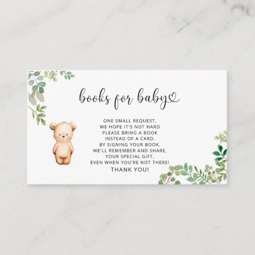Woodland bear books for baby ticket enclosure card