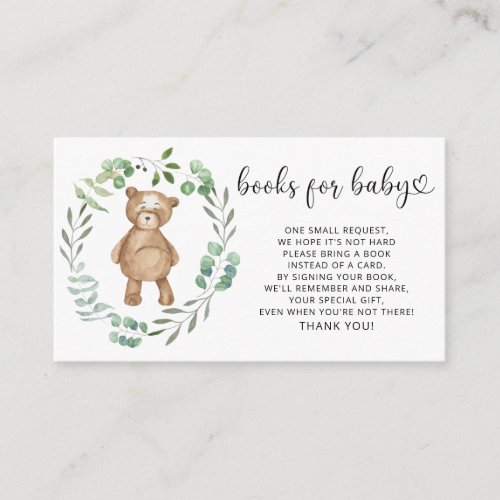 Woodland bear books for baby ticket enclosure card