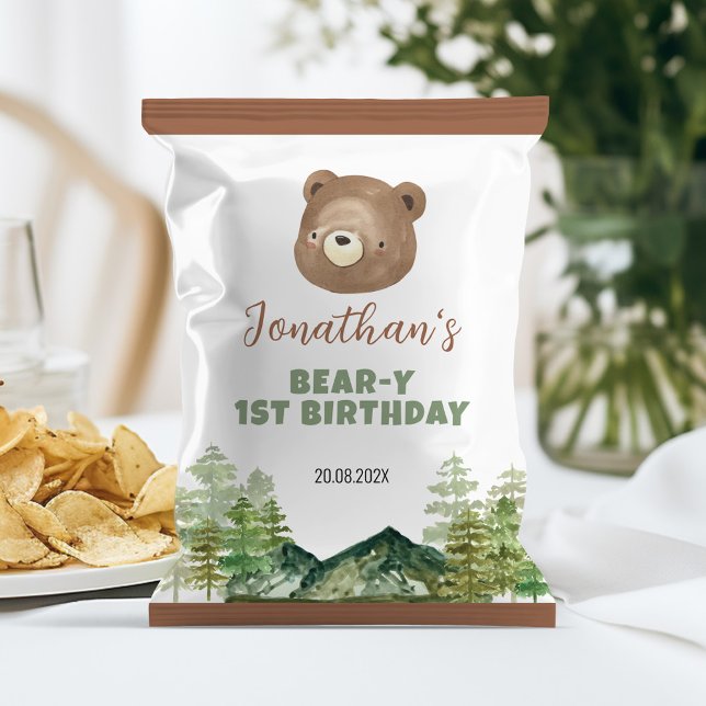 Woodland Bear Boy 1st Birthday Chip Bag Wrapper (Creator Uploaded)