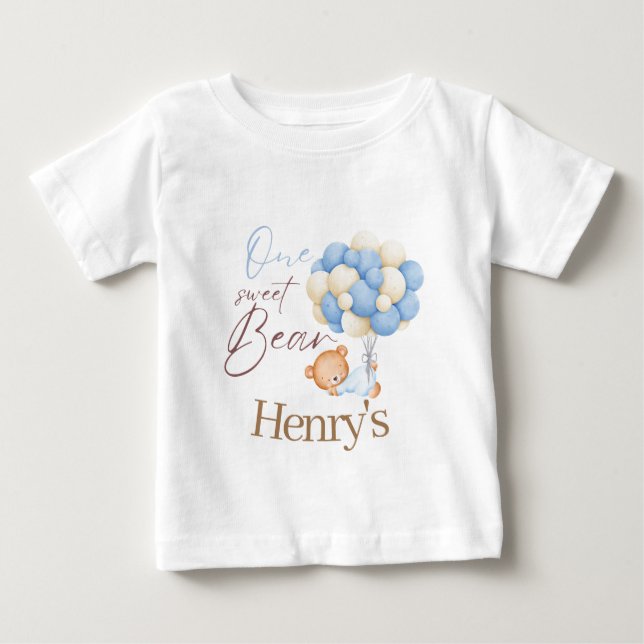 Woodland Bear Boy 1st Birthday Party Pastel  Baby T-Shirt (Front)