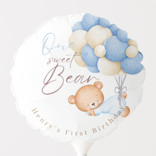 Woodland Bear Boy 1st Birthday Party Pastel Balloon