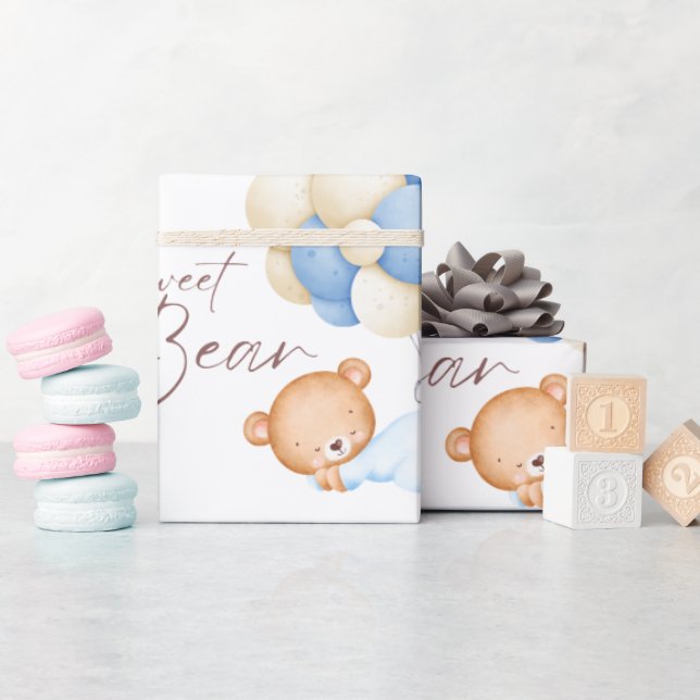 Woodland Bear Boy 1st Birthday Party Pastel  Wrapping Paper (Baby Shower)