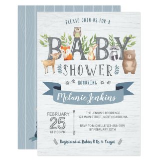 Woodland Bear Boy Baby Shower Invitation
