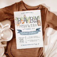 Woodland Bear Boy Baby Shower Invitation