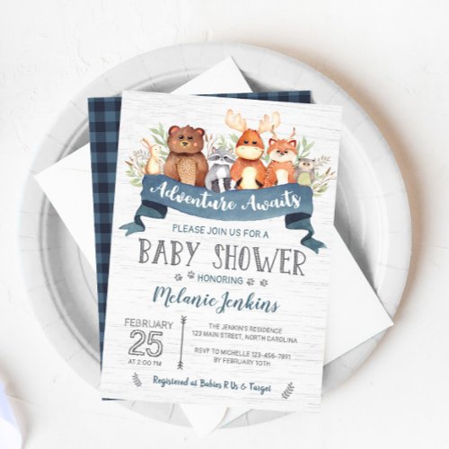 Woodland Bear Boy Baby Shower Invitation