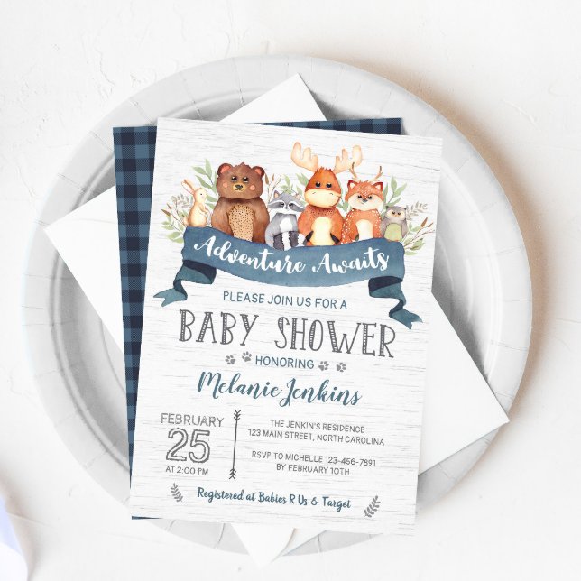 Woodland Bear Boy Baby Shower Invitation