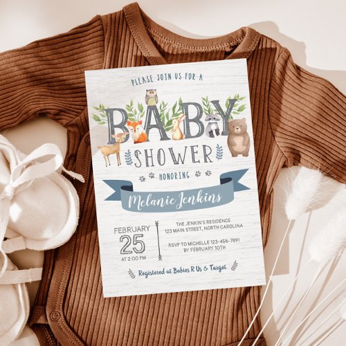 Woodland Bear Boy Baby Shower Invitation