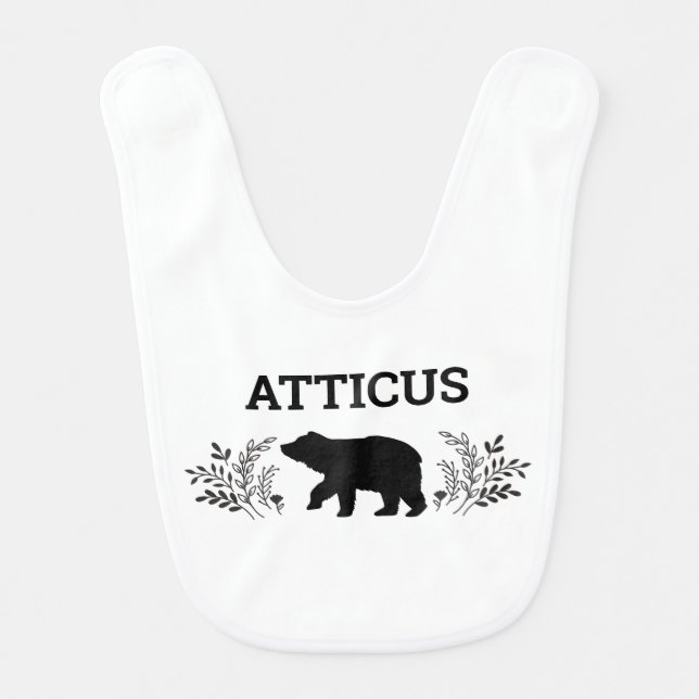 Woodland Bear Buffalo Check Baby Bib (Front)