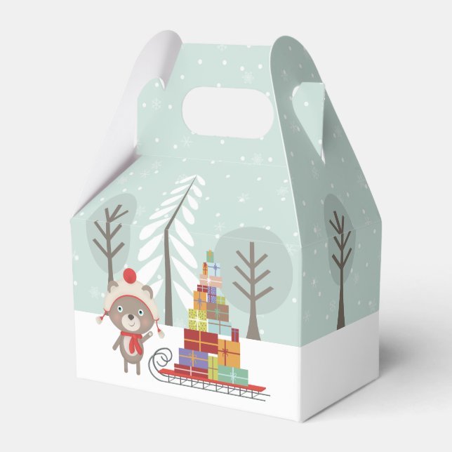 Woodland Bear Christmas Favor Boxes (Front Side)