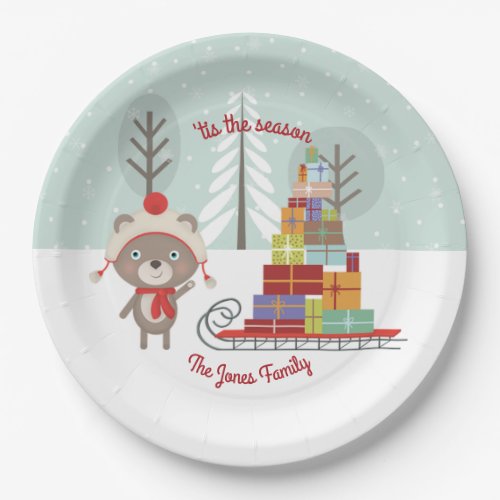 Woodland Bear Christmas Paper Plates