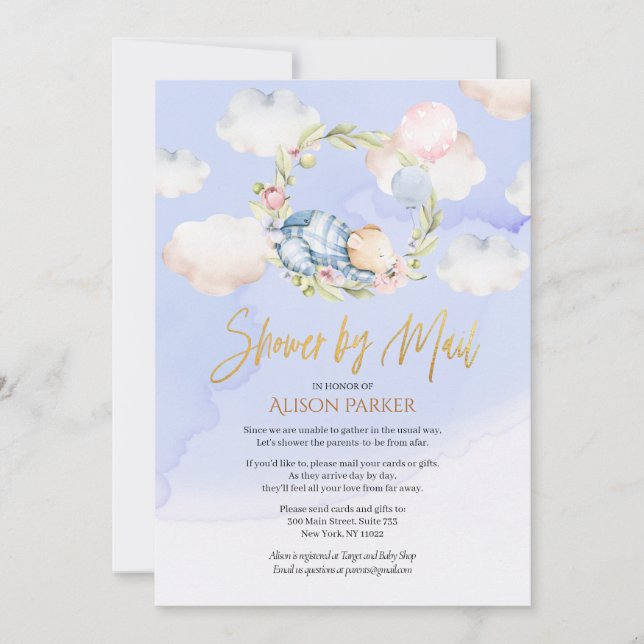 Woodland Bear Cloud Dream | Baby Shower By Mail Invitation (Front)