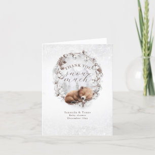 Woodland Bear Cold outside Winter Baby Shower Letterpress Thank You Card