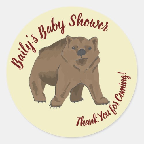 Woodland Bear Cub Baby Shower Thank You Classic Round Sticker