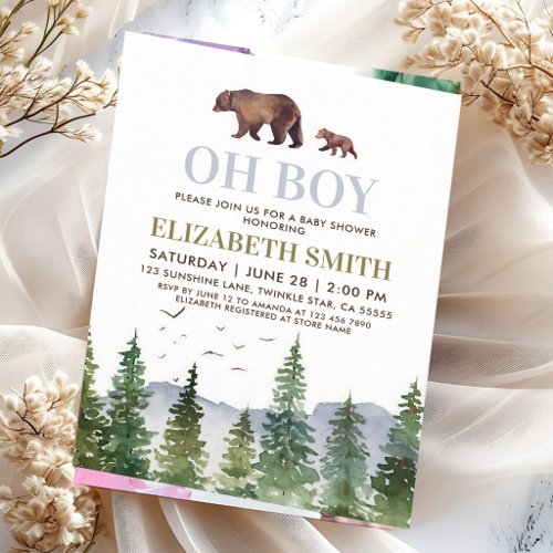 Woodland Bear Cub Boy Baby Shower Invitation