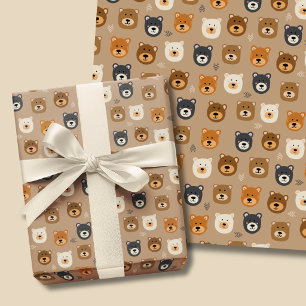 Woodland Bear cute kids Wrapping Paper Sheets