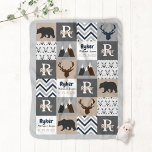 Woodland Bear Deer Mountains Personalized Baby Boy Baby Blanket at Zazzle