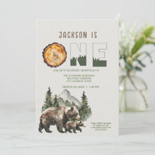 Woodland Bear First Birthday Party Invitation