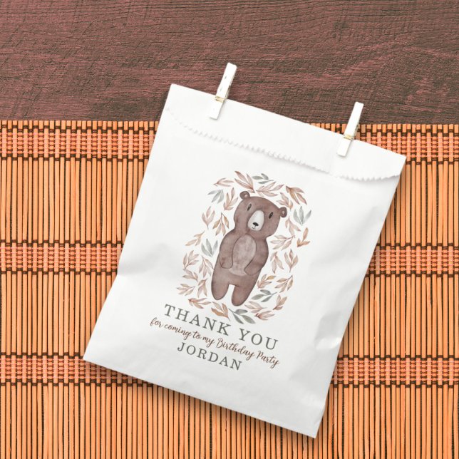 Woodland Bear & Foliage Thank You Favor Bag (Creator Uploaded)