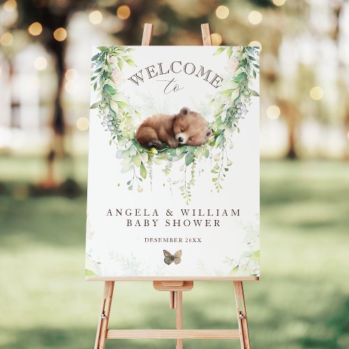 Woodland Bear Greenery Baby Boy Shower Welcome Foam Board