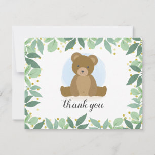 Woodland Bear Greenery Baby Shower Note Card