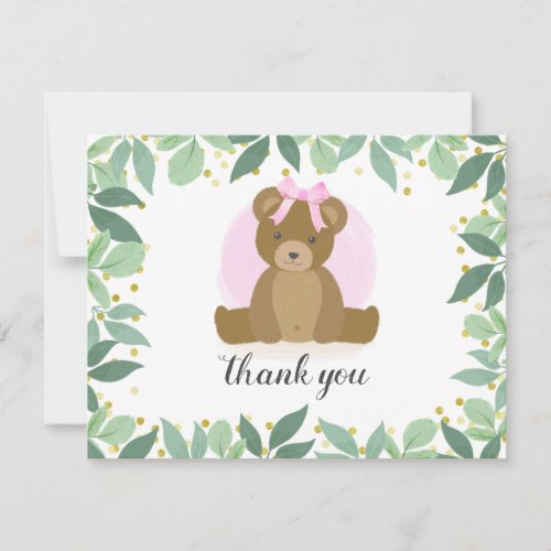 Woodland Bear Greenery Baby Shower Thank You Note Card