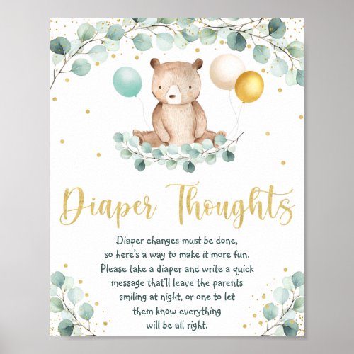 Woodland Bear Greenery Gold Diaper Thoughts Sign