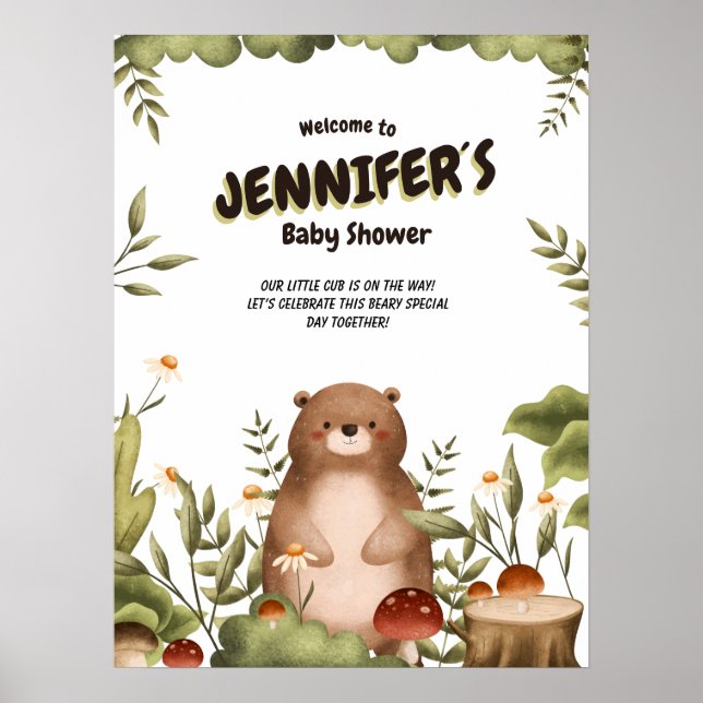 Woodland bear greenery Welcome Baby Shower Poster (Front)