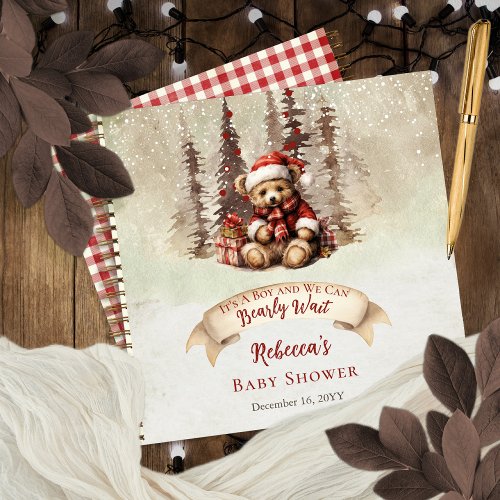 Woodland Bear Holiday Boy Baby Shower Guest Book
