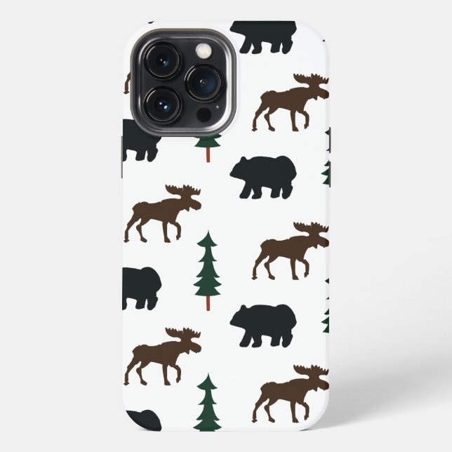 Woodland Bear Moose Pattern Rustic Tree Nature Iphone Case (Back)