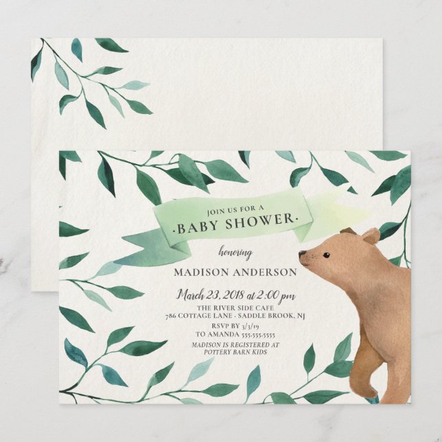 Woodland Bear Neutral Baby Shower Invitation (Front/Back)