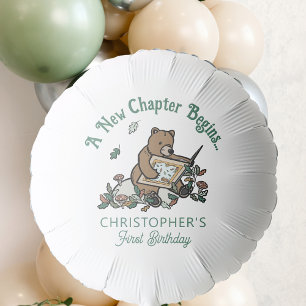 Woodland Bear New Chapter Begins 1st Birthday Balloon