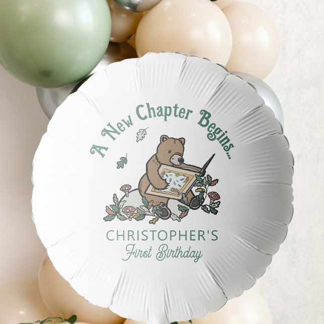 Woodland Bear New Chapter Begins 1st Birthday Balloon (Creator Uploaded)