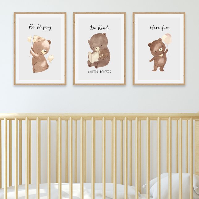 Woodland Bear Nursery Personalized Text Name Wall Art Sets (Creator Uploaded)