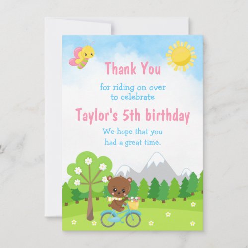 Woodland Bear on Blue Bicycle Thank You Card
