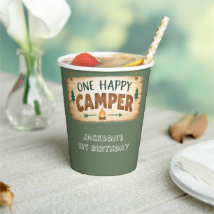 Woodland Bear One Happy Camper 1st Birthday Paper Cups