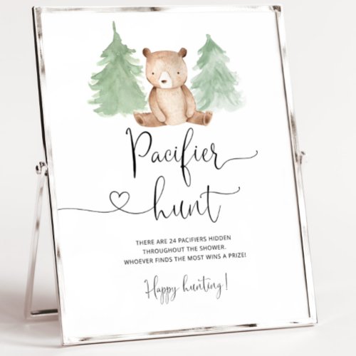 Woodland bear Pacifier hunt baby shower game Poster