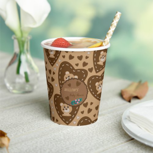 Woodland bear pattern baby shower brown paper cup